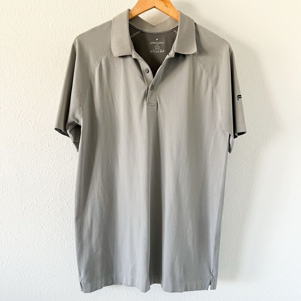 Fabletics Polo Shirt Mens Large Gray Training Day Performance Knit Stretch Golf